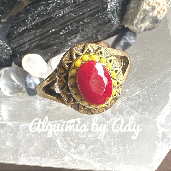 Gold crystals multi color statement Victorian ring - Picture 1 of 3